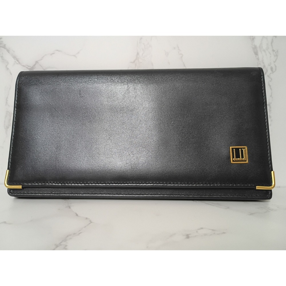 DUNHILL Vintage Oxford Smooth Black Leather Long Billfold Wallet - EUC